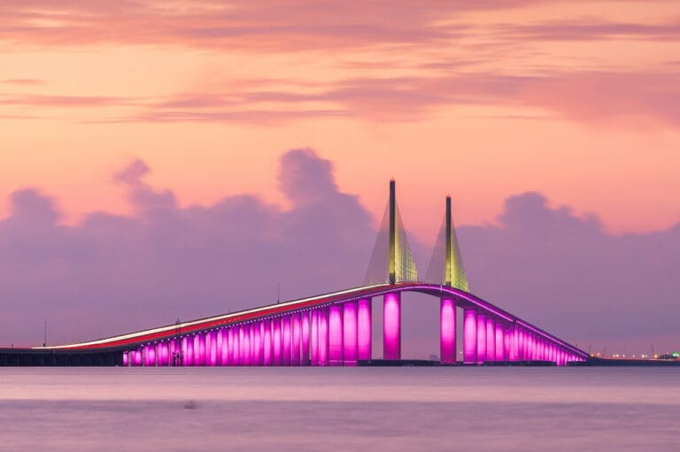 Sunshine Skyway Bridge spanning the Lower Tampa Bay and connecting St. Petersburg, Florida,, USA to Terra Ceia.